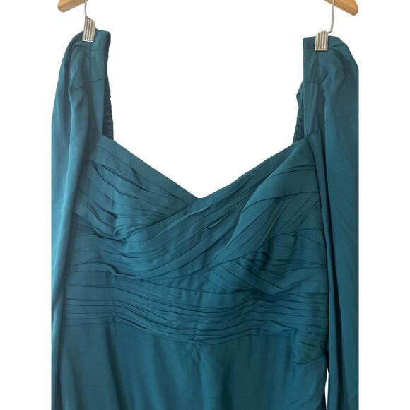 Self-Portrait Deep Teal Iris Long Sleeve Draped Midi Dress Size 10 - Picture 5 of 11